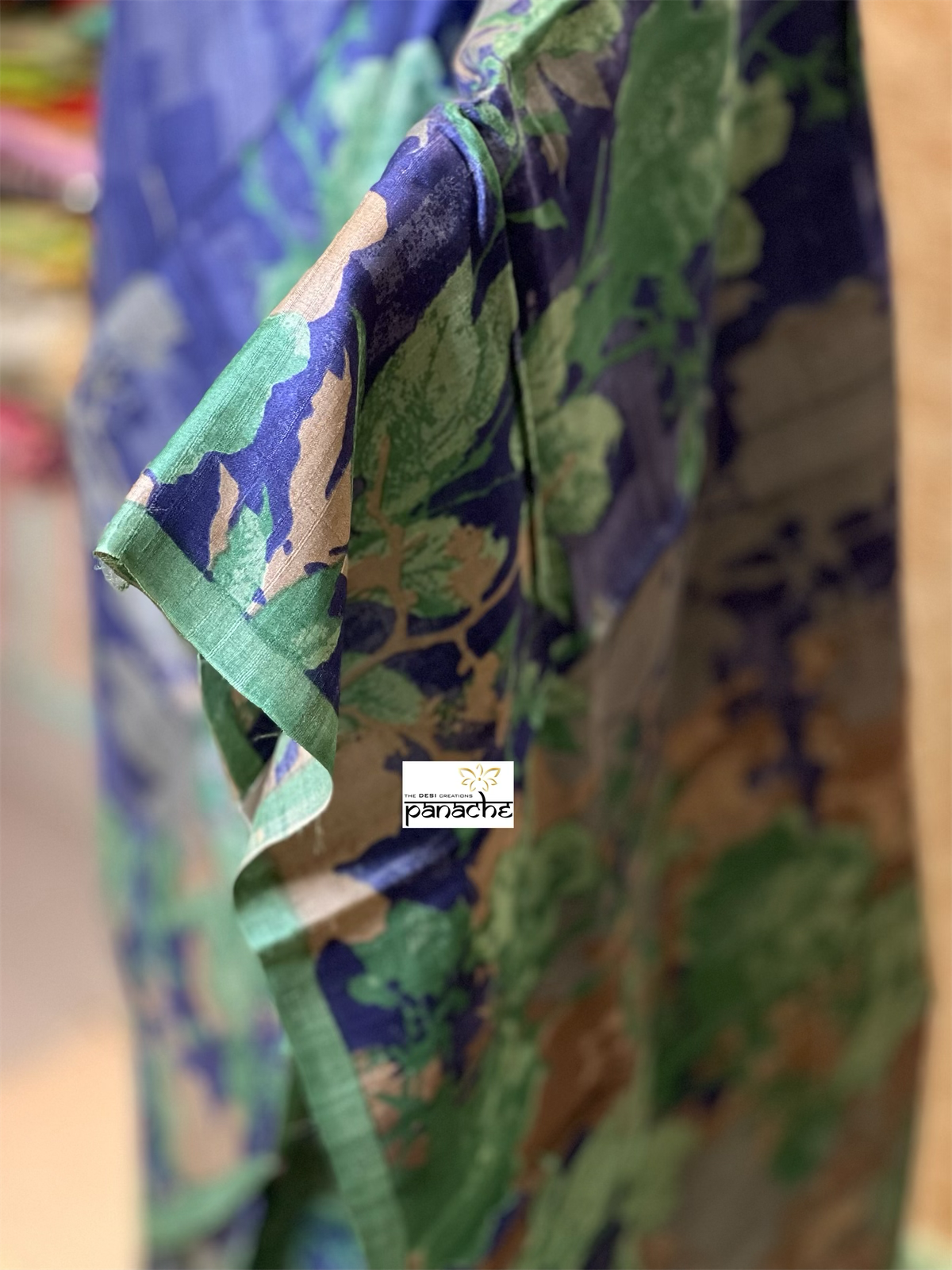 Pure Tussar Silk - Metallic Blue Digital Printed