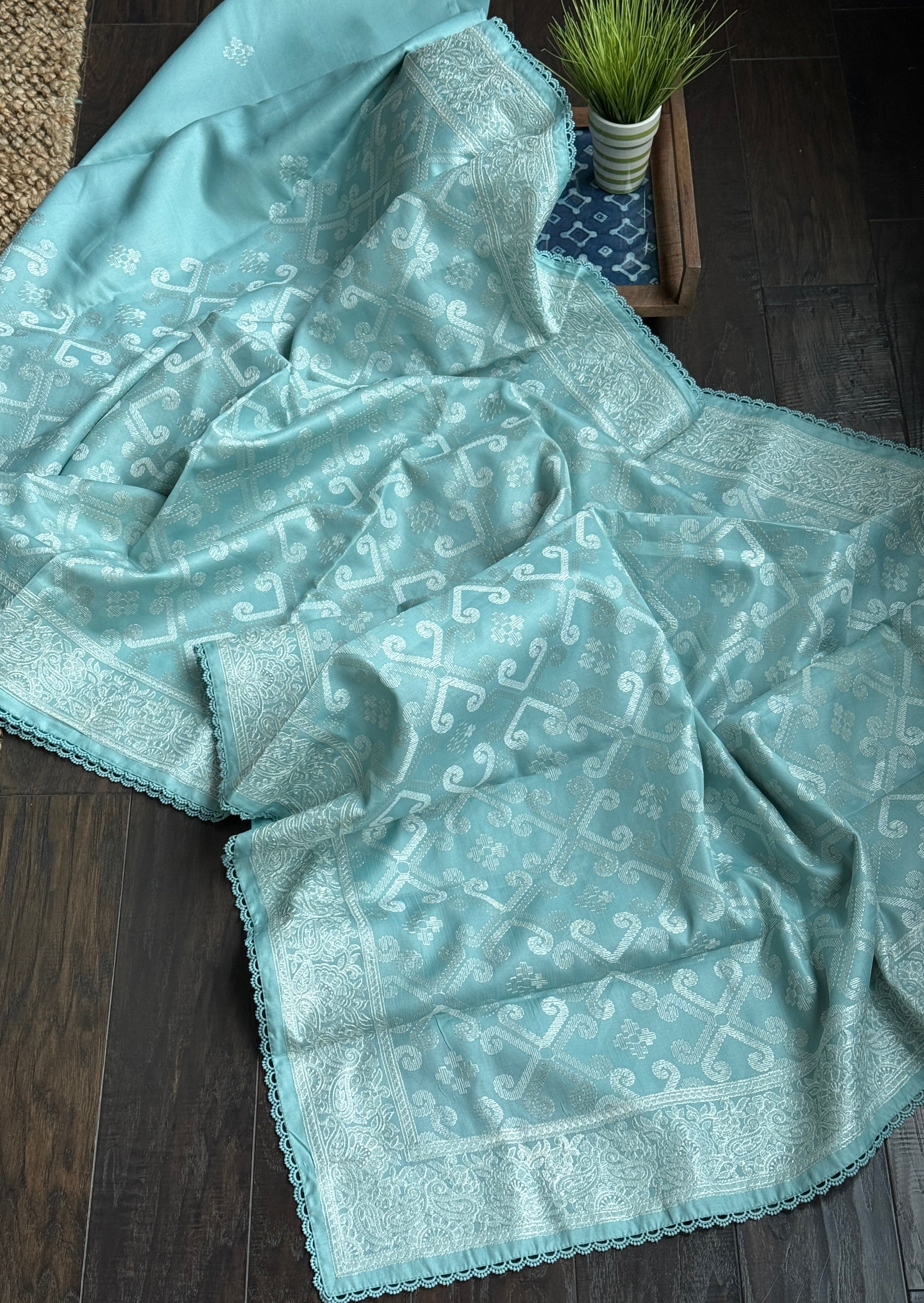 Designer Soft Silk - Light Blue Embroidered