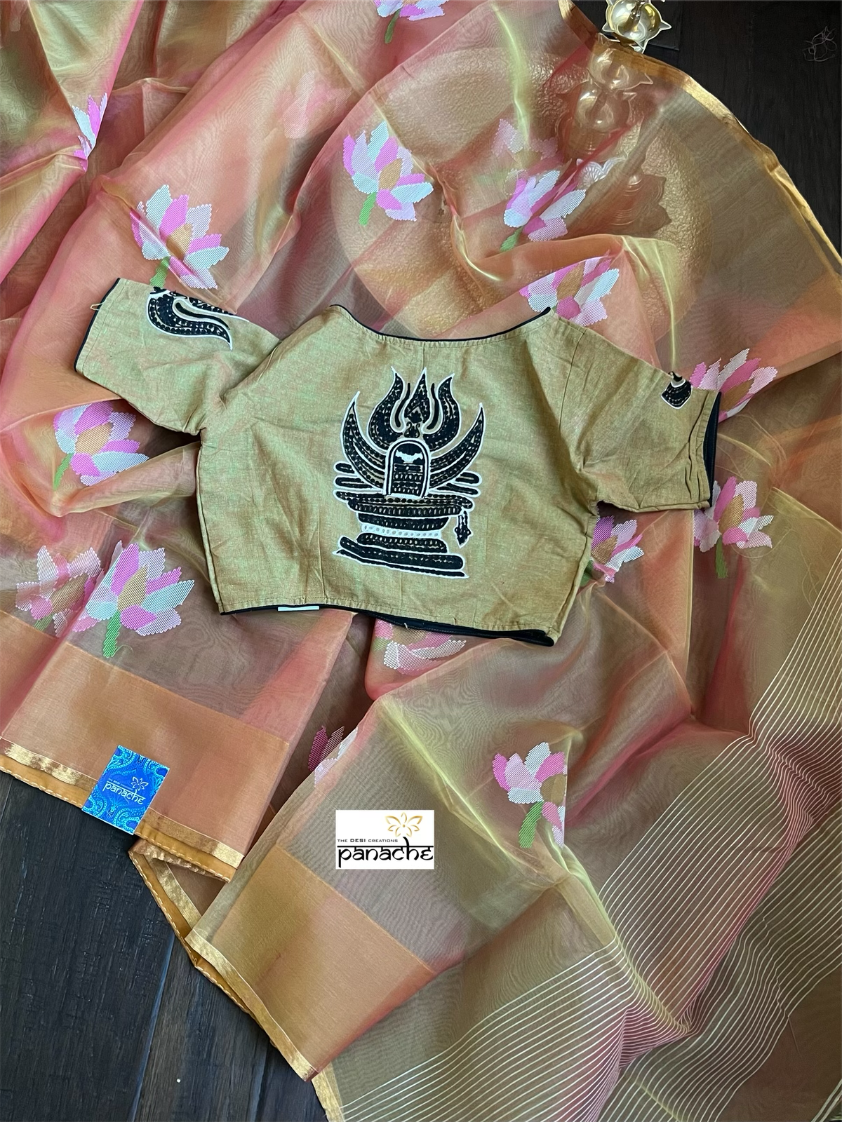 Tantuj Muslin Jamdaani- Pink Yellow Lotus
