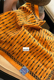 Pure Khadi Silk Stole - Brown Ochre Kantha Stitch