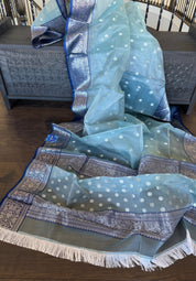 Chanderi Organza Silk - Light Aqua grey Blue