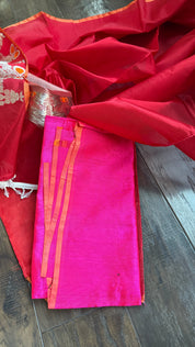 Pure Chanderi Pattu Silk - Red Silver Zari