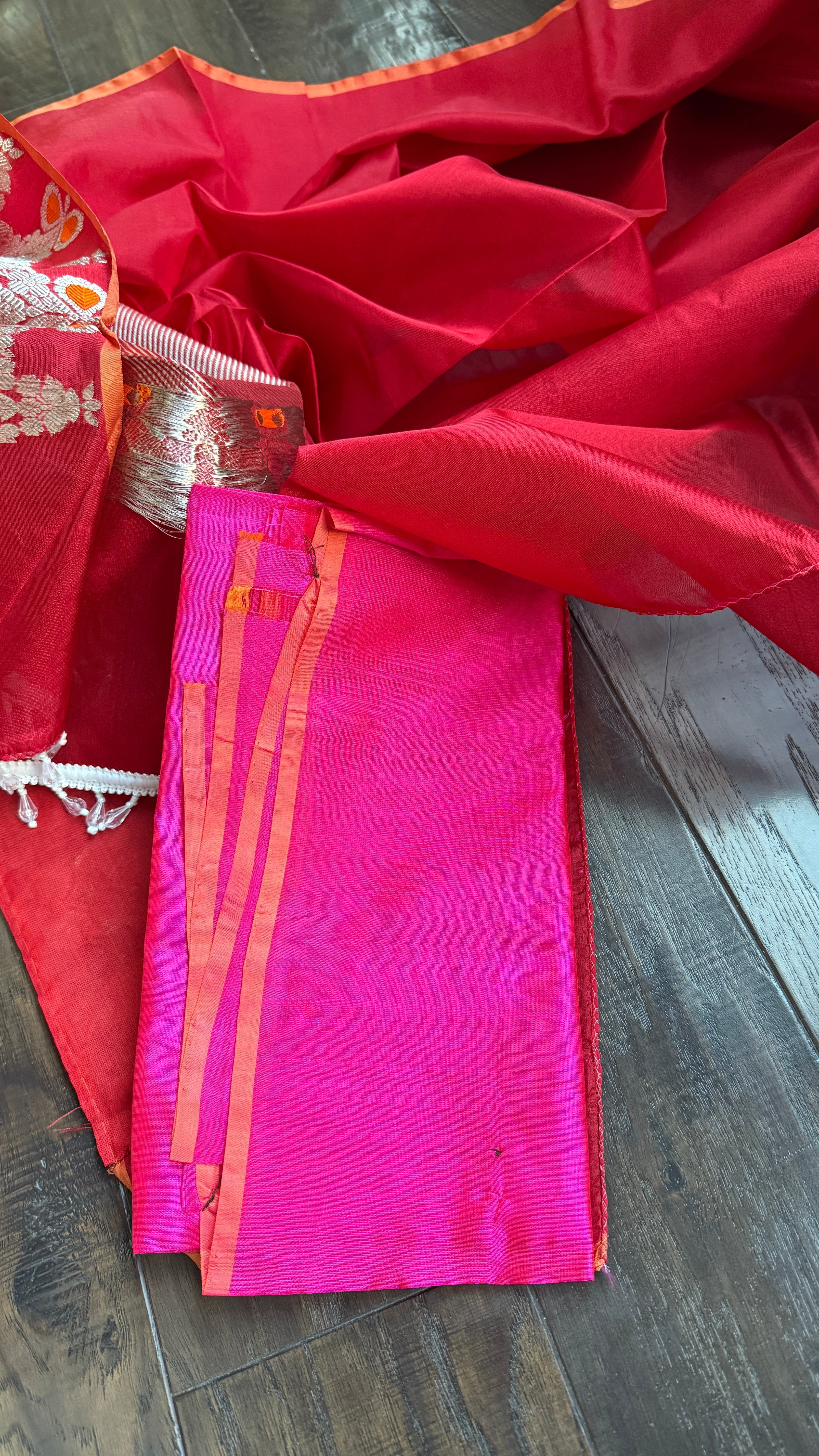 Pure Chanderi Pattu Silk - Red Silver Zari