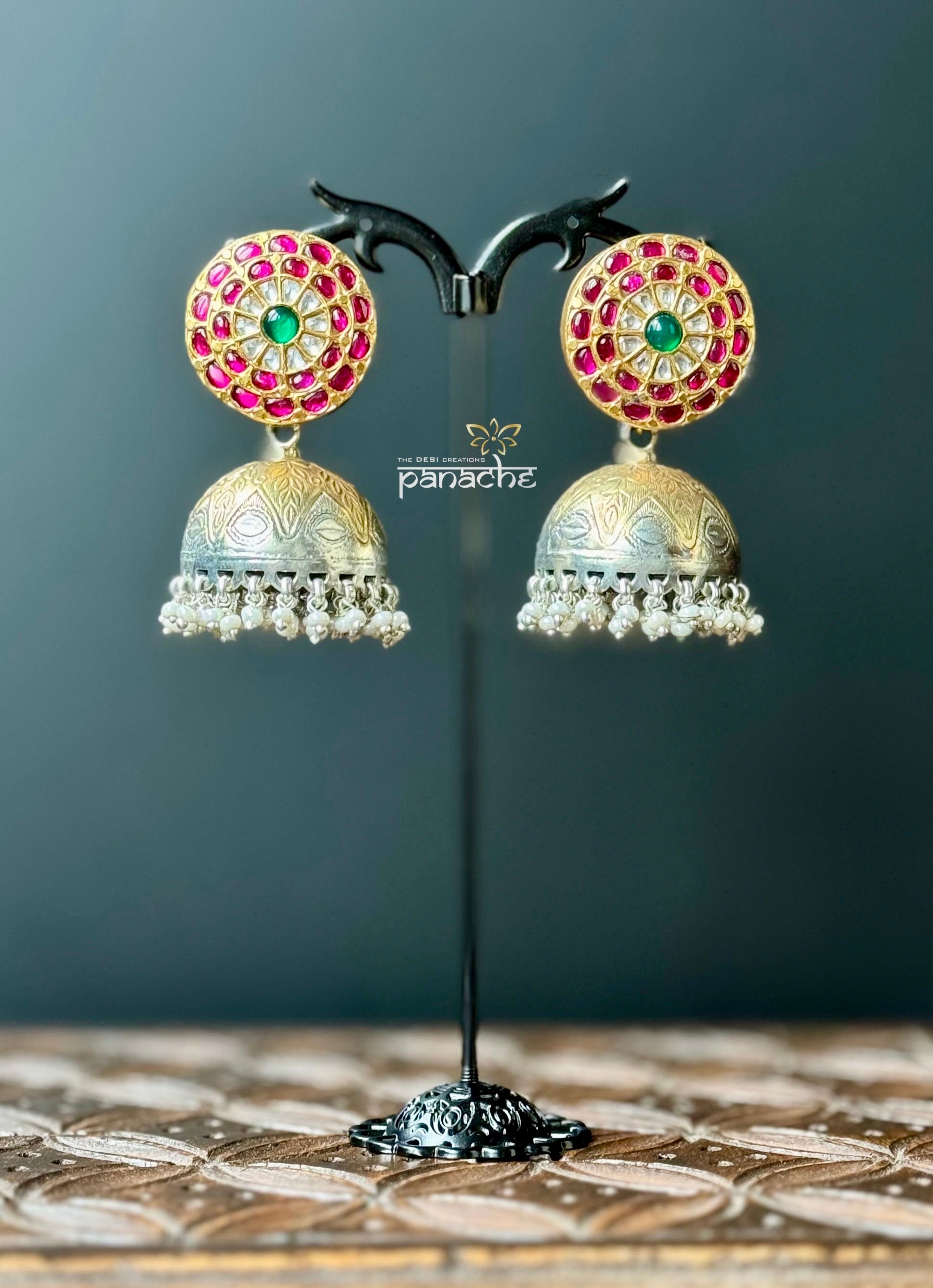 Artisan Earring 925 Silver - Green Onyx Coral