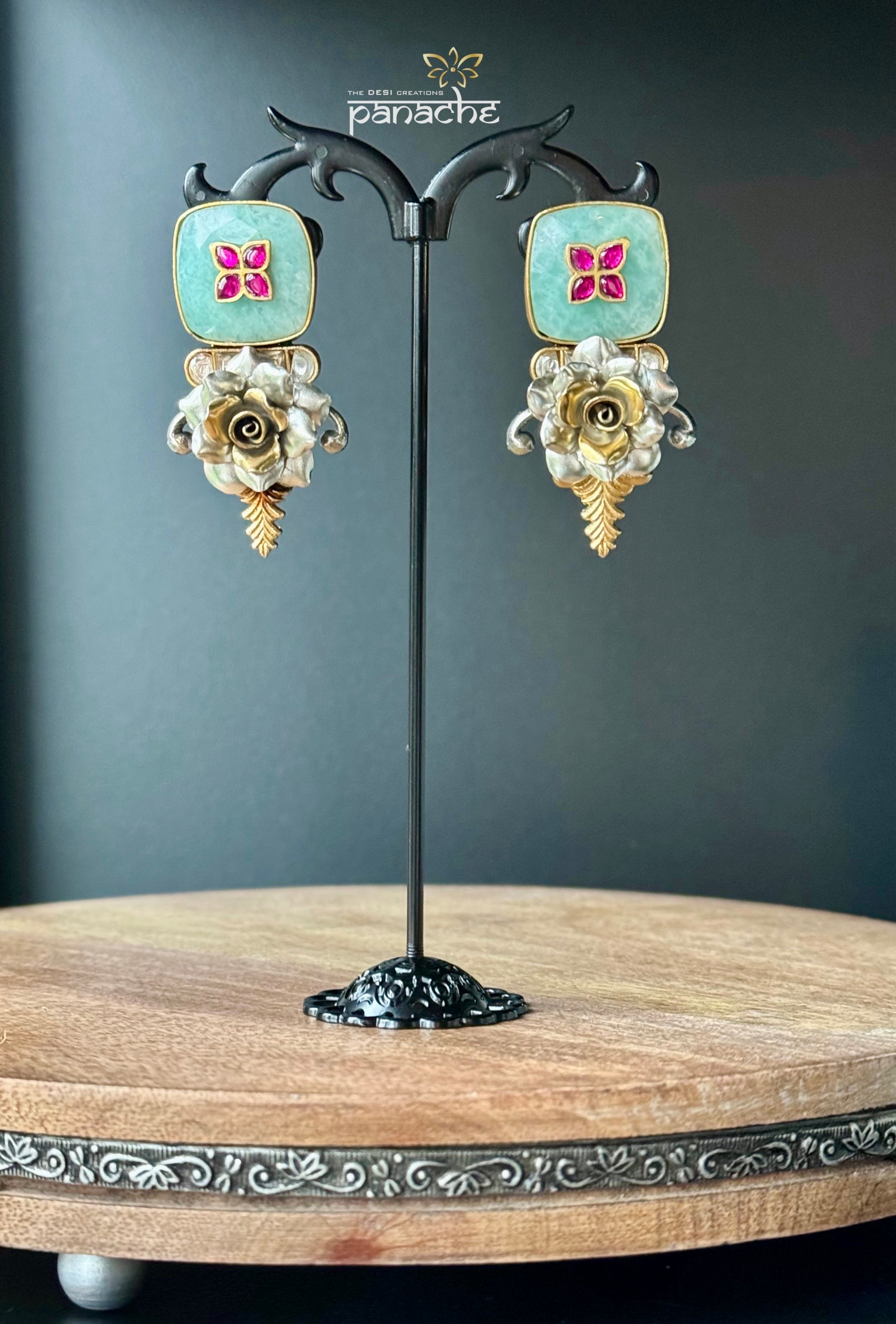 Earring 925 Silver- Aquamarine stone Stud