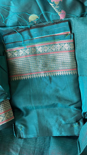 Soft Silk Banaras Saree - Teal Blue Meenakari