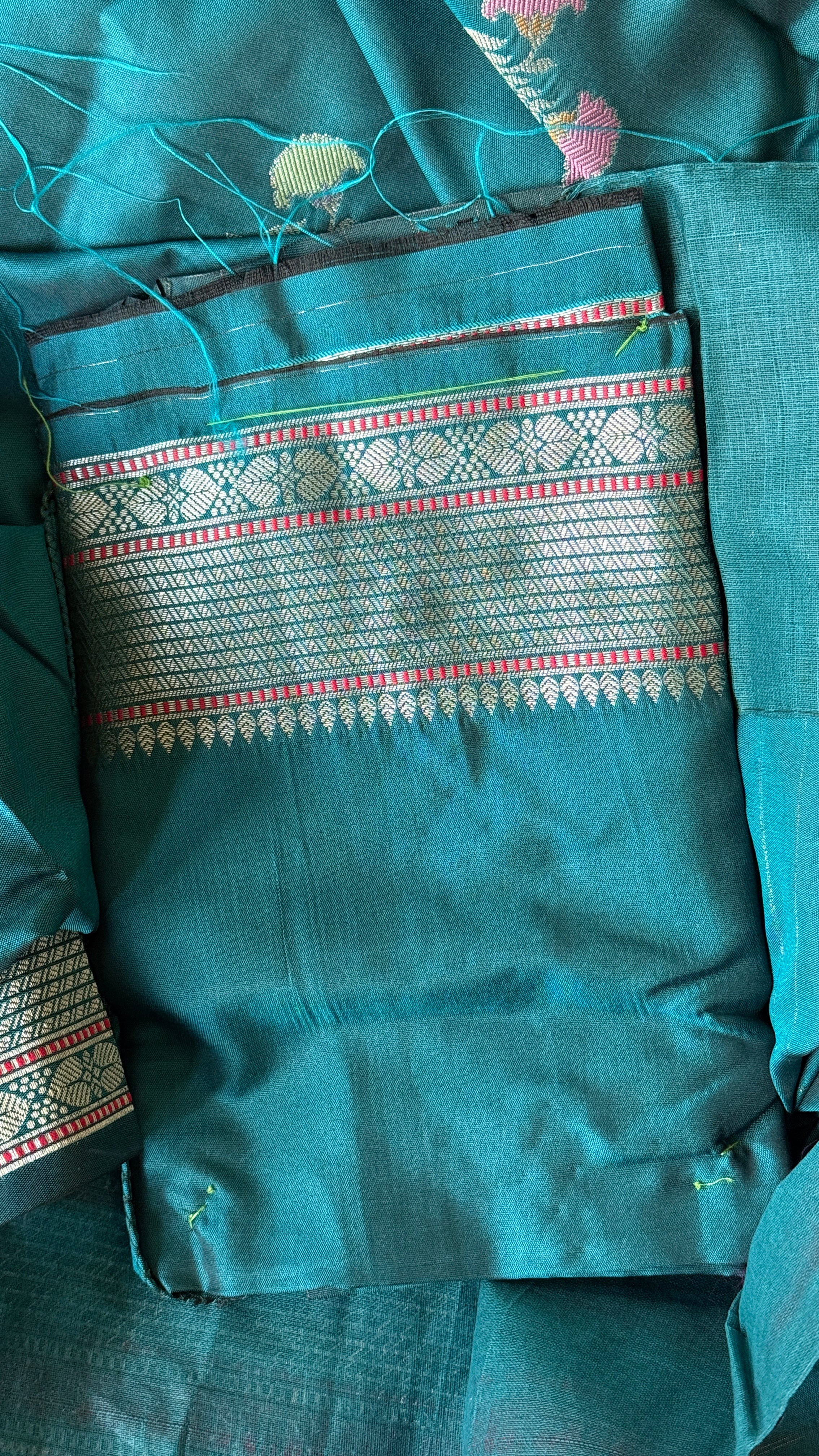 Soft Silk Banaras Saree - Teal Blue Meenakari