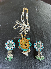 Silver Beaded Necklace - Odissa pendent Turquoise Pearl