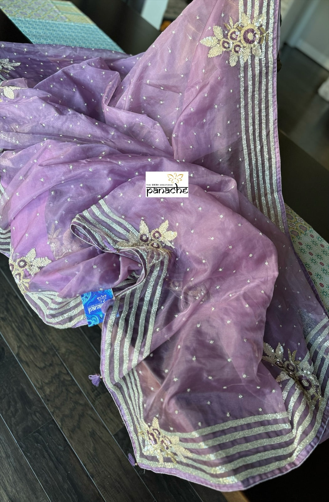 Designer Organza Hand Embroidered - Mauve Multi Color