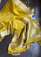 Pure Katan Silk Kadhua Banarasi - Lemon Ochre Yellow