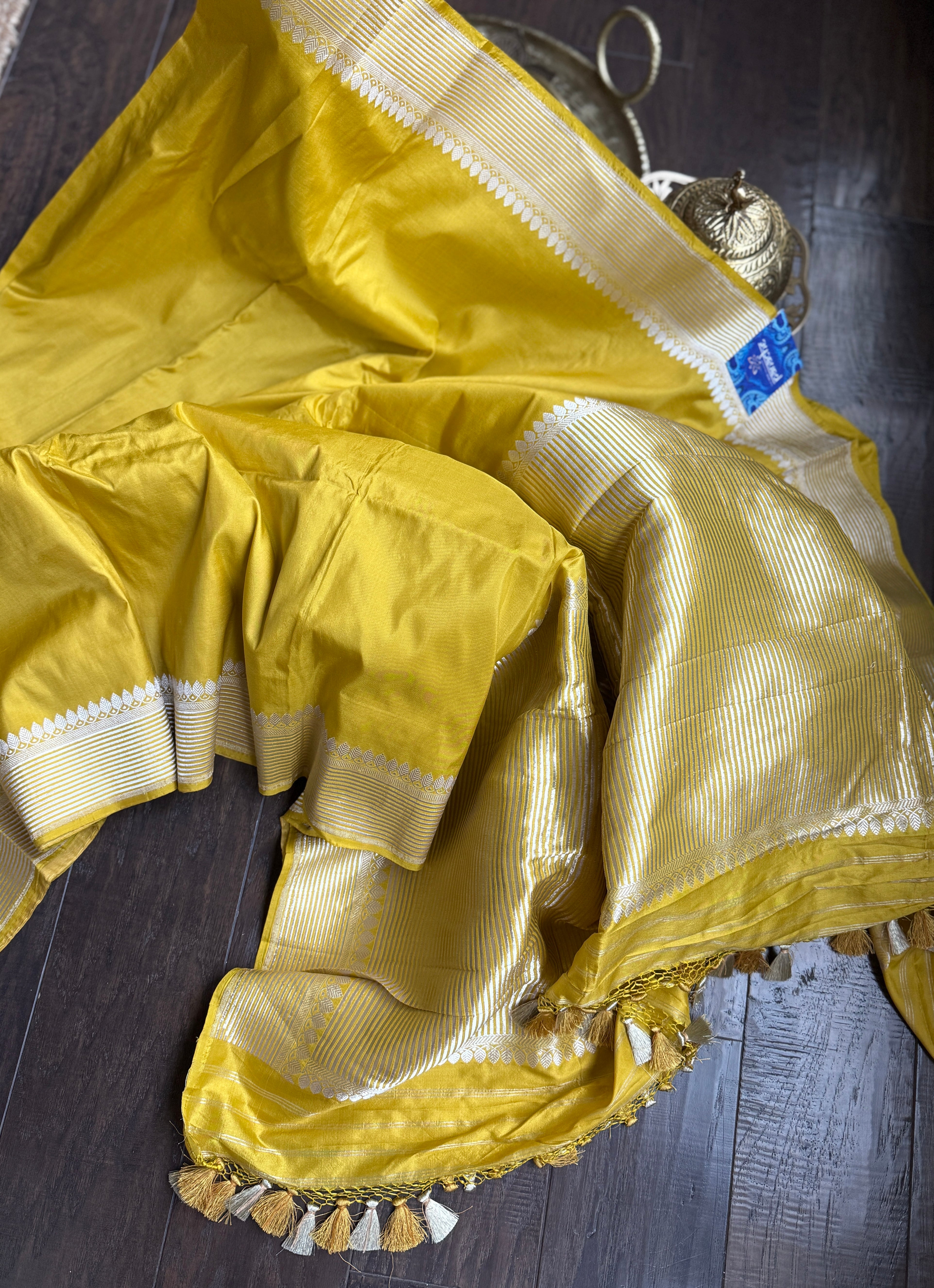 Pure Katan Silk Kadhua Banarasi - Lemon Ochre Yellow