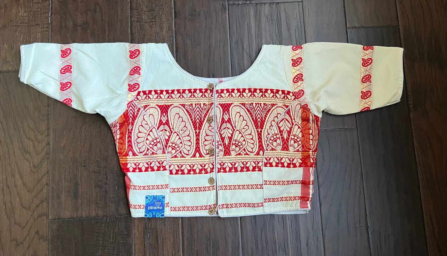 Designer Blouse - Beige Red Woven