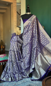 Pure Silk Katan Banarasi- Dark Purple