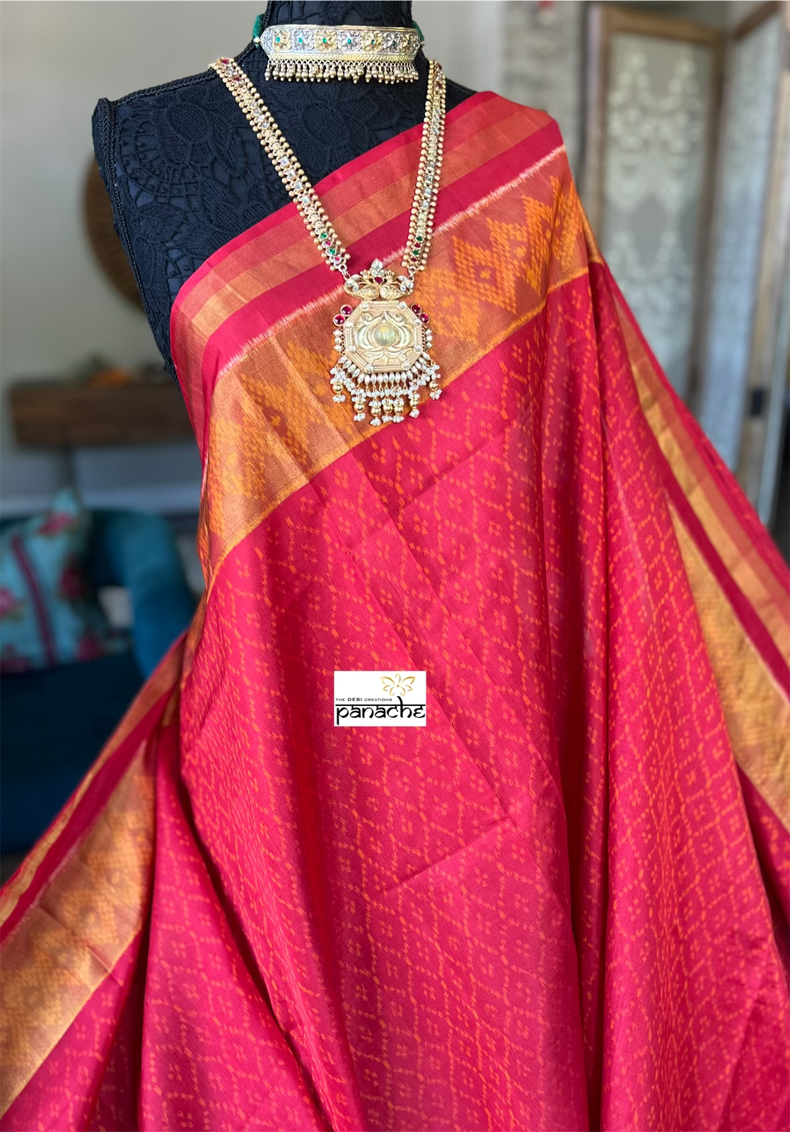 Patan Silk Patola - Red Antique Zari
