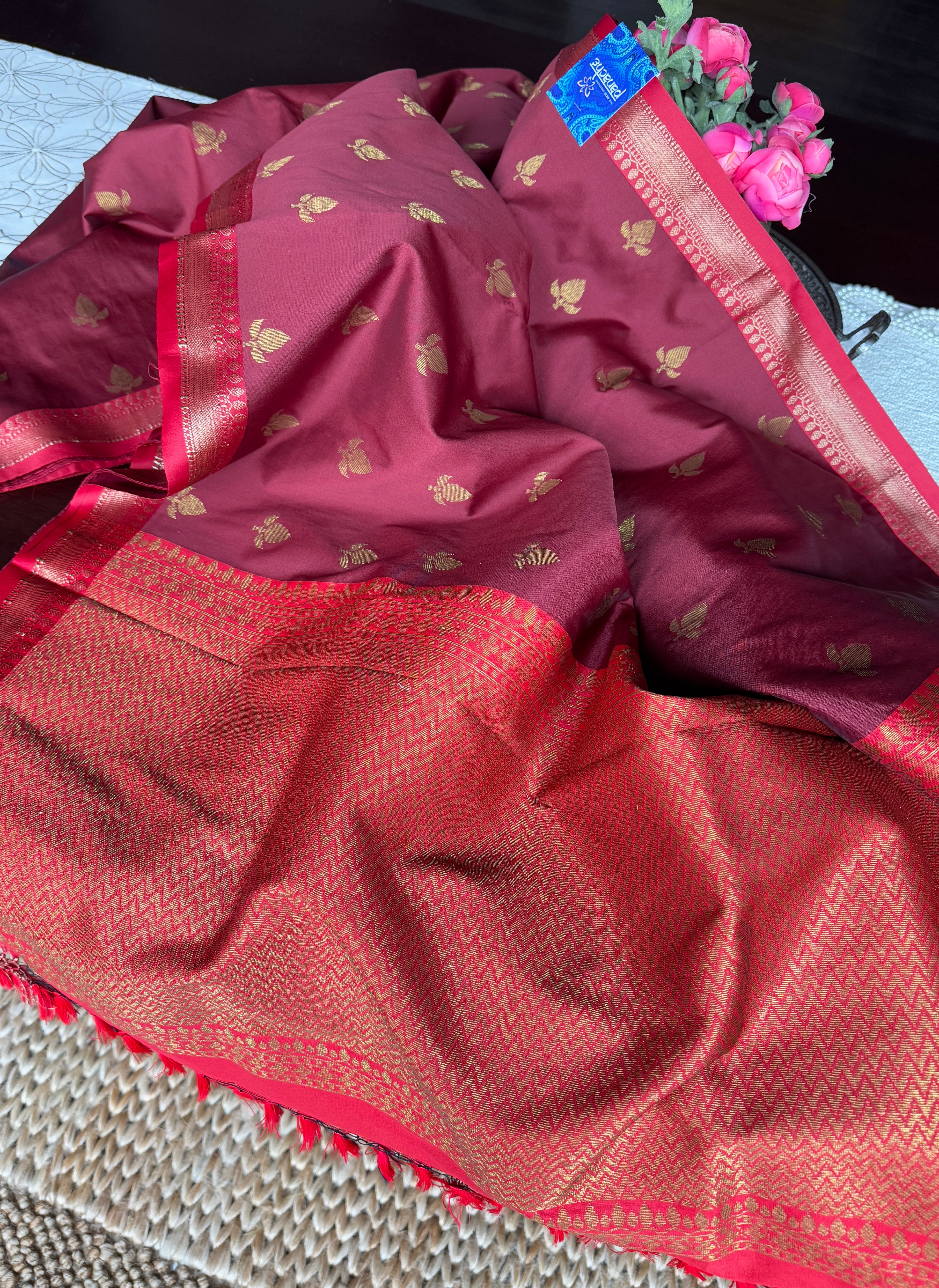 Soft Silk Banaras Saree - Maroon