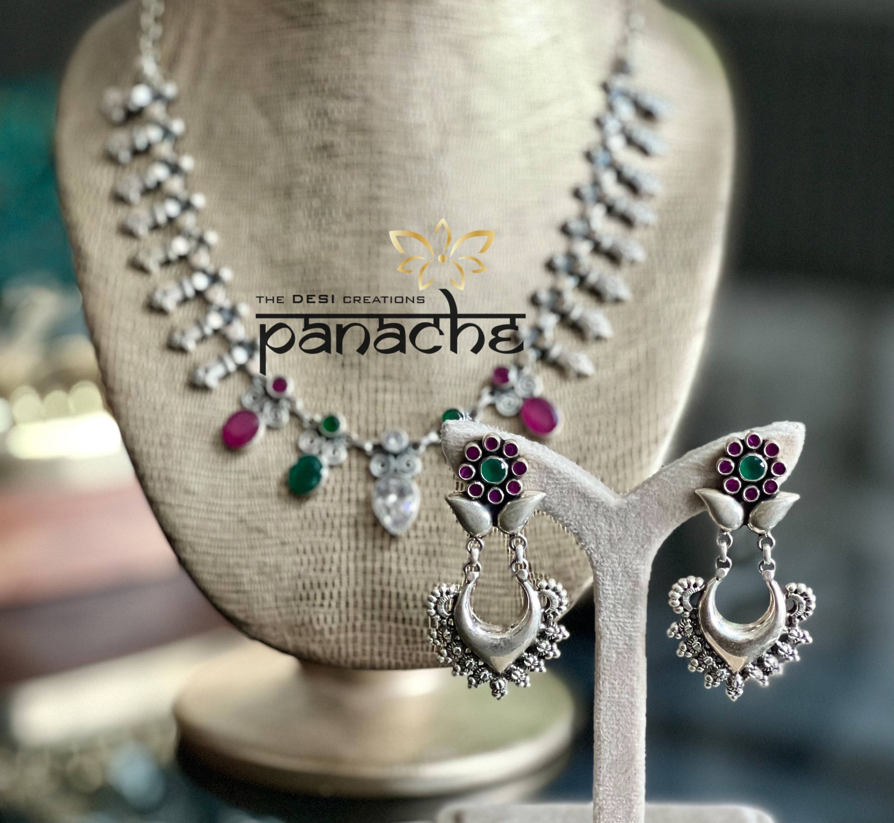 Silver 925 Necklace Earring Set - Temple Stone
