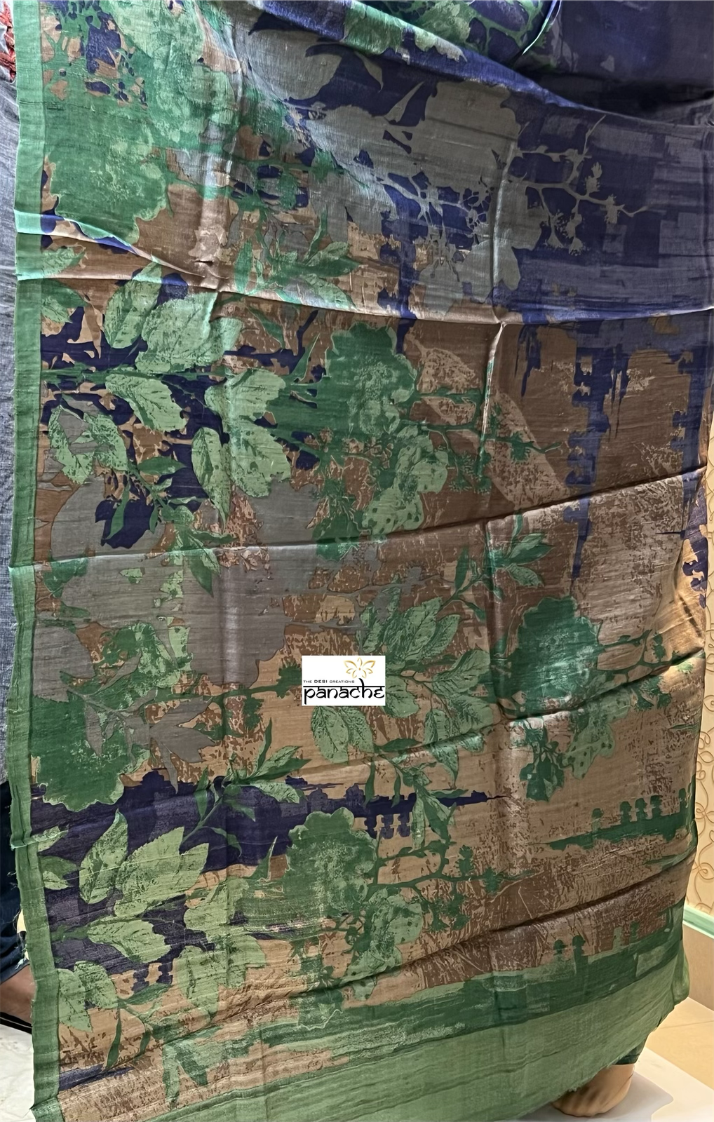 Pure Tussar Silk - Metallic Blue Digital Printed