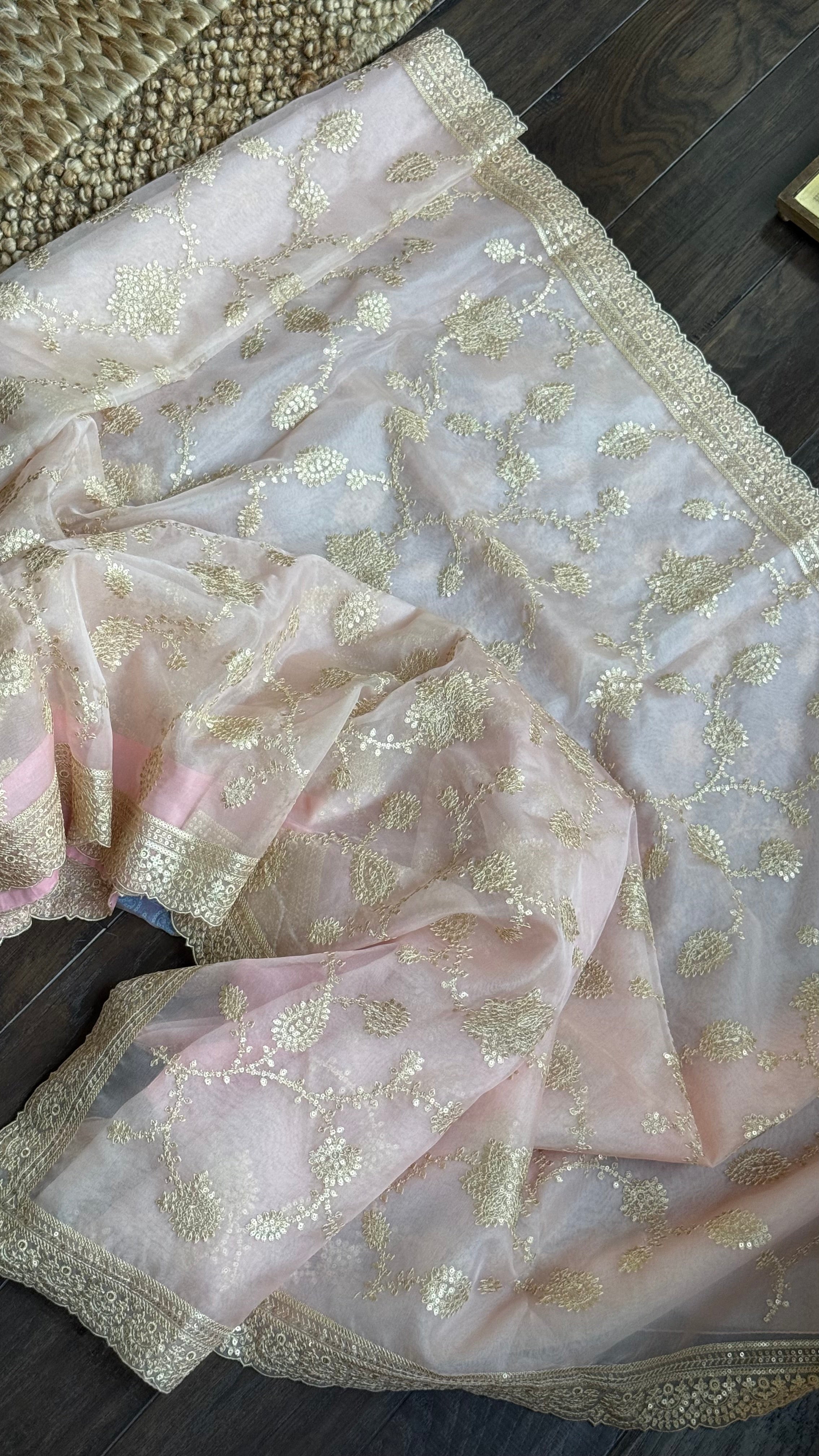 Designer Organza Sequin - Pale Peach Pink