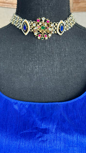 Fusion Choker 925 Silver - Blue Kundan