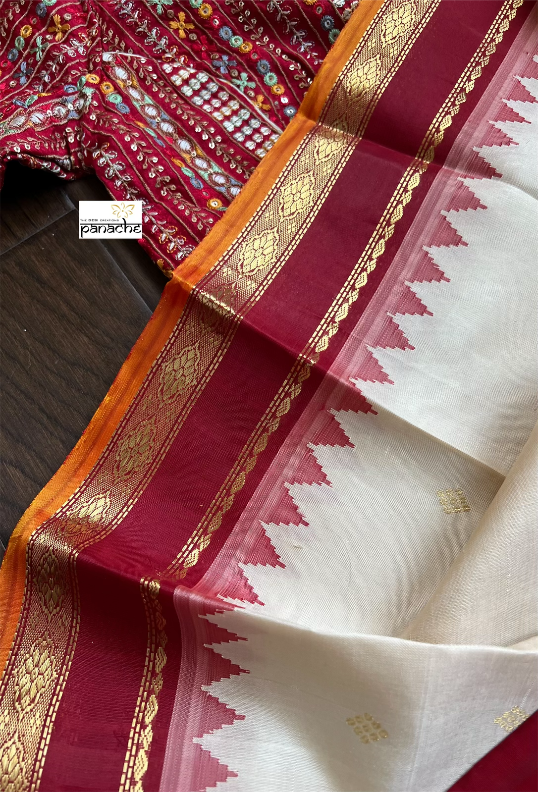 Pure Silk Gadwal - Beige Red