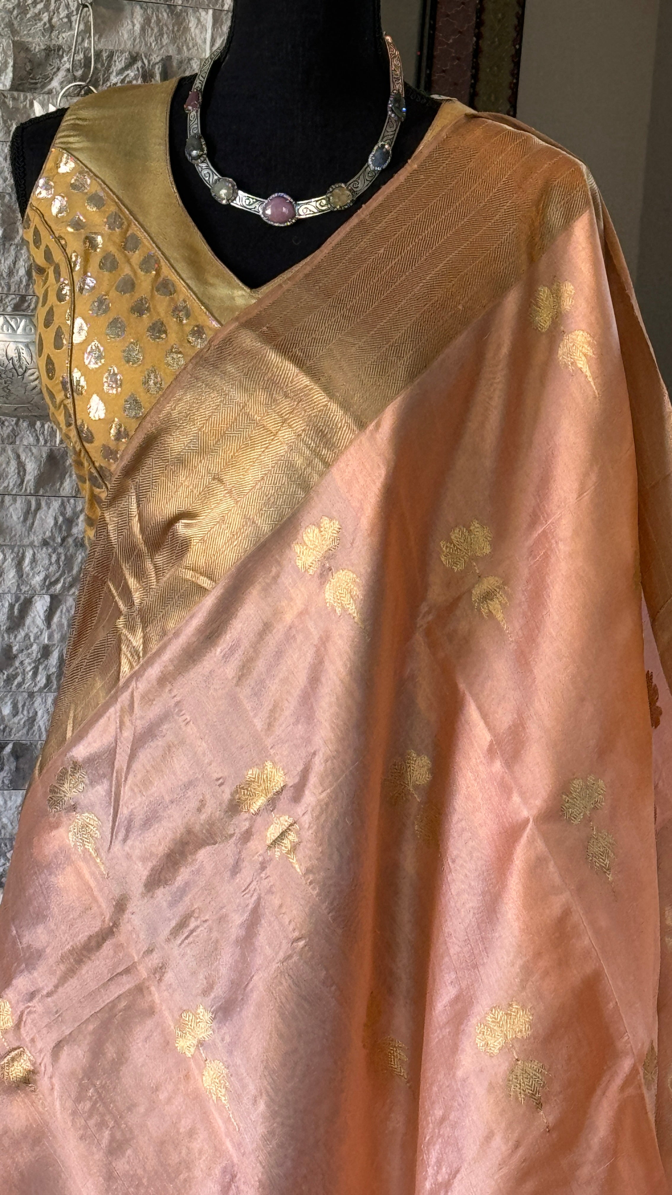 Pure Chanderi Pattu Silk - Peach Eknaliya Woven