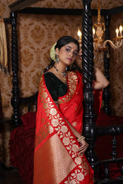 Pure Silk Mashru Banarasi- Red Kadhua