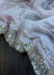 Designer Crushed Chiffon - Baby Pink Sequin Hand Work