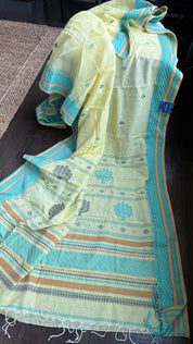 Pure Khadi Cotton Dhonekhali - Light Lemon Yellow Handwoven