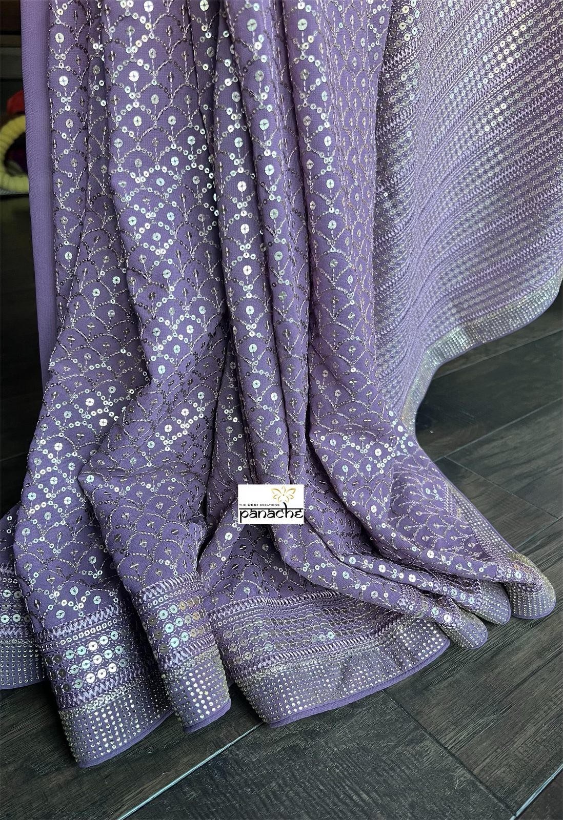 Designer Sequin Georgette - Light Purple Mauve Sequin work
