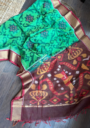 Pure Cotton Silk Ikat - Green Burgundy