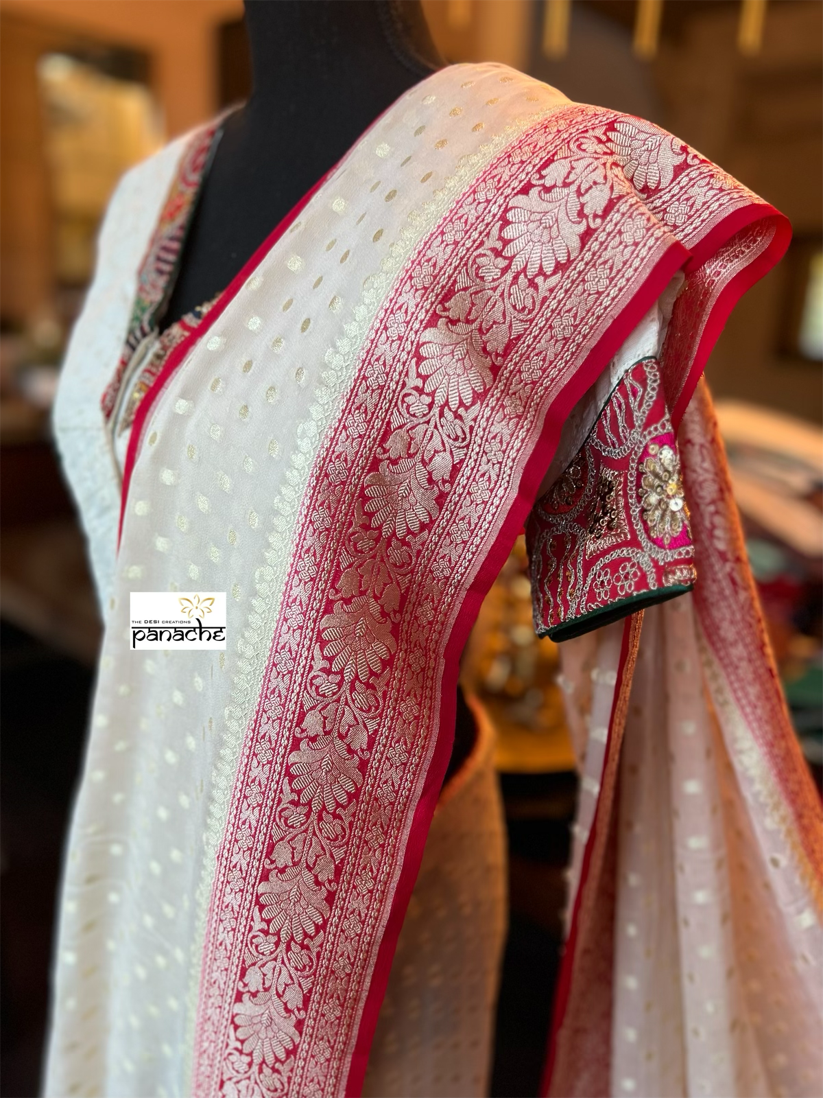 Khaddi Georgette Banarasi - Beige Red