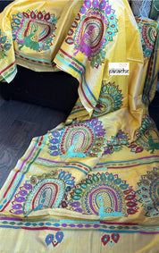 Pure Tussar Silk Kantha Stitch - Yellow