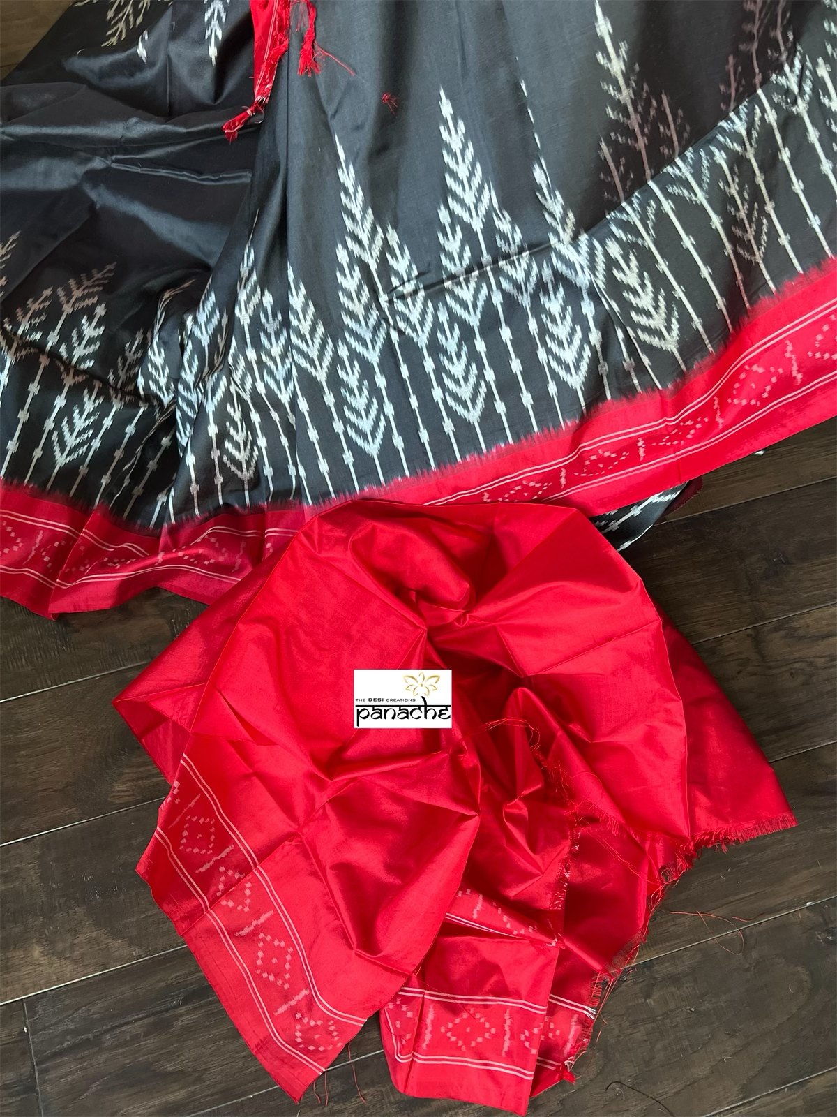 Pure Silk Ikat - Black Red Pochampally