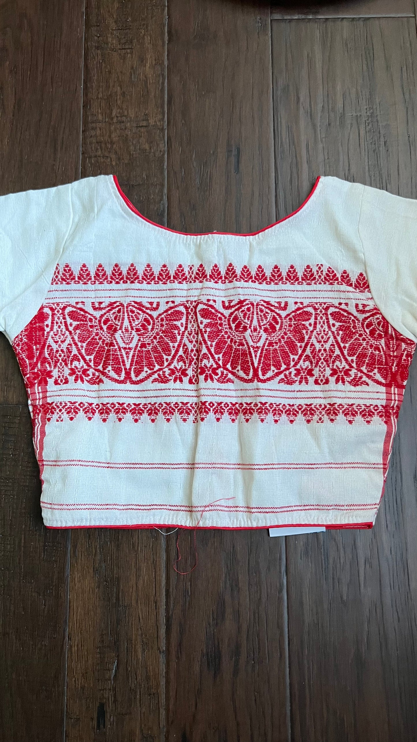Designer Blouse - White Red Woven
