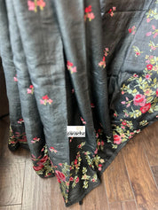 Designer Tussar Silk - Black Embroidered