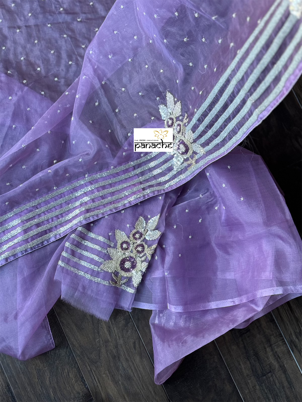 Designer Organza Hand Embroidered - Mauve Multi Color