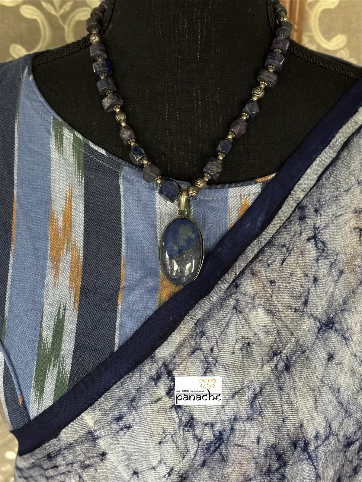 Designer Cotton Blouse - Light Dark Blue Ikat
