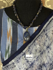 Designer Cotton Blouse - Light Dark Blue Ikat