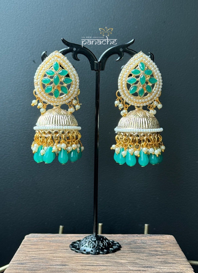 Jewelry Earring - Golden Green Jhumka