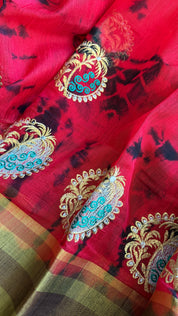 Soft Dupion Tie-Dye Saree - Red Black