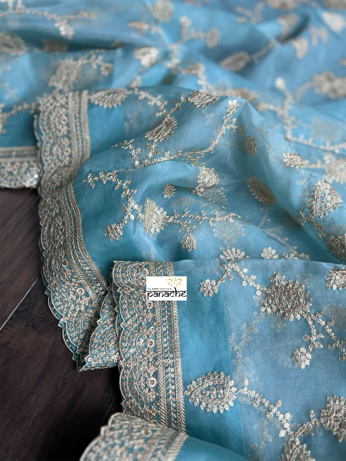 Designer Organza Sequin - Light Aqua Blue