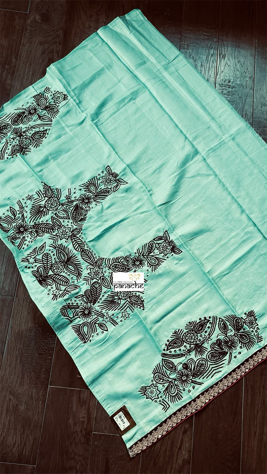 Designer Muga Silk Embroidered - Sea Green Masaba Inspired