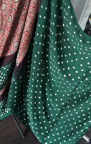 Modal Silk Ajrakh Bandhej - Maroon Green