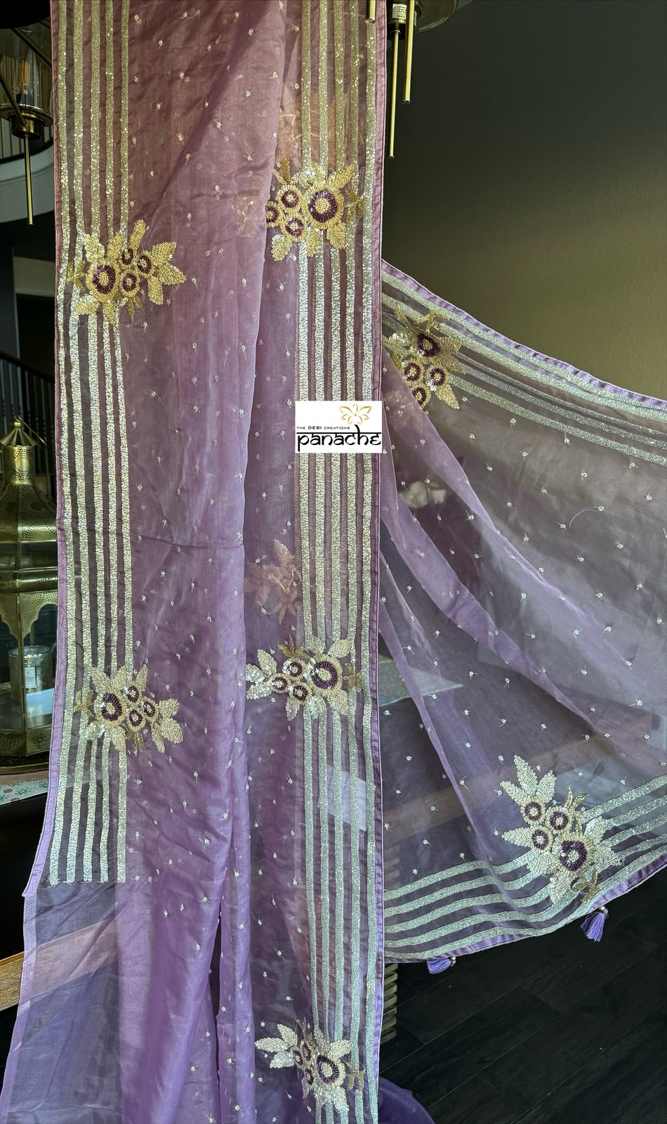 Designer Organza Hand Embroidered - Mauve Multi Color