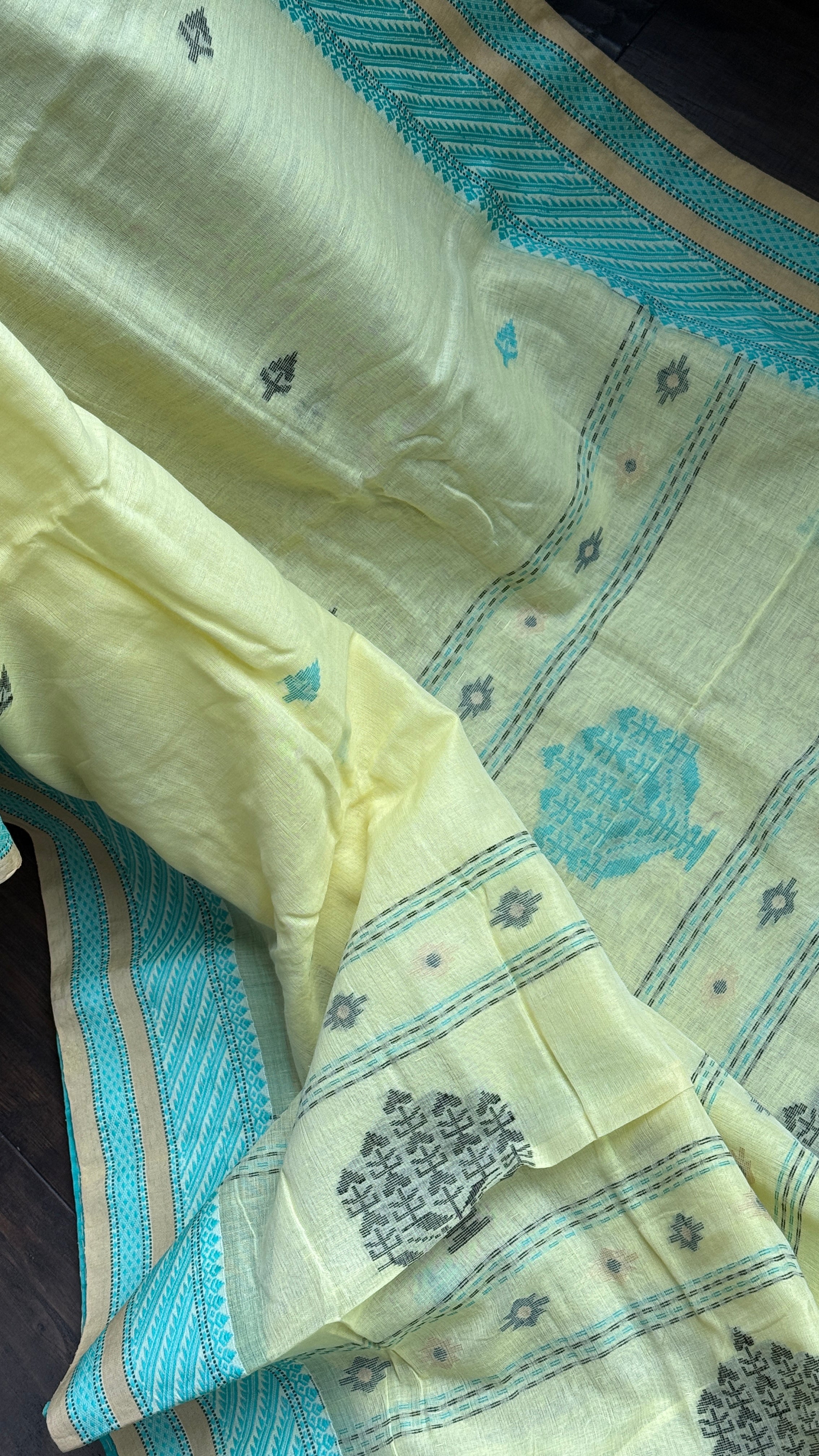 Pure Khadi Cotton Dhonekhali - Light Lemon Yellow Handwoven