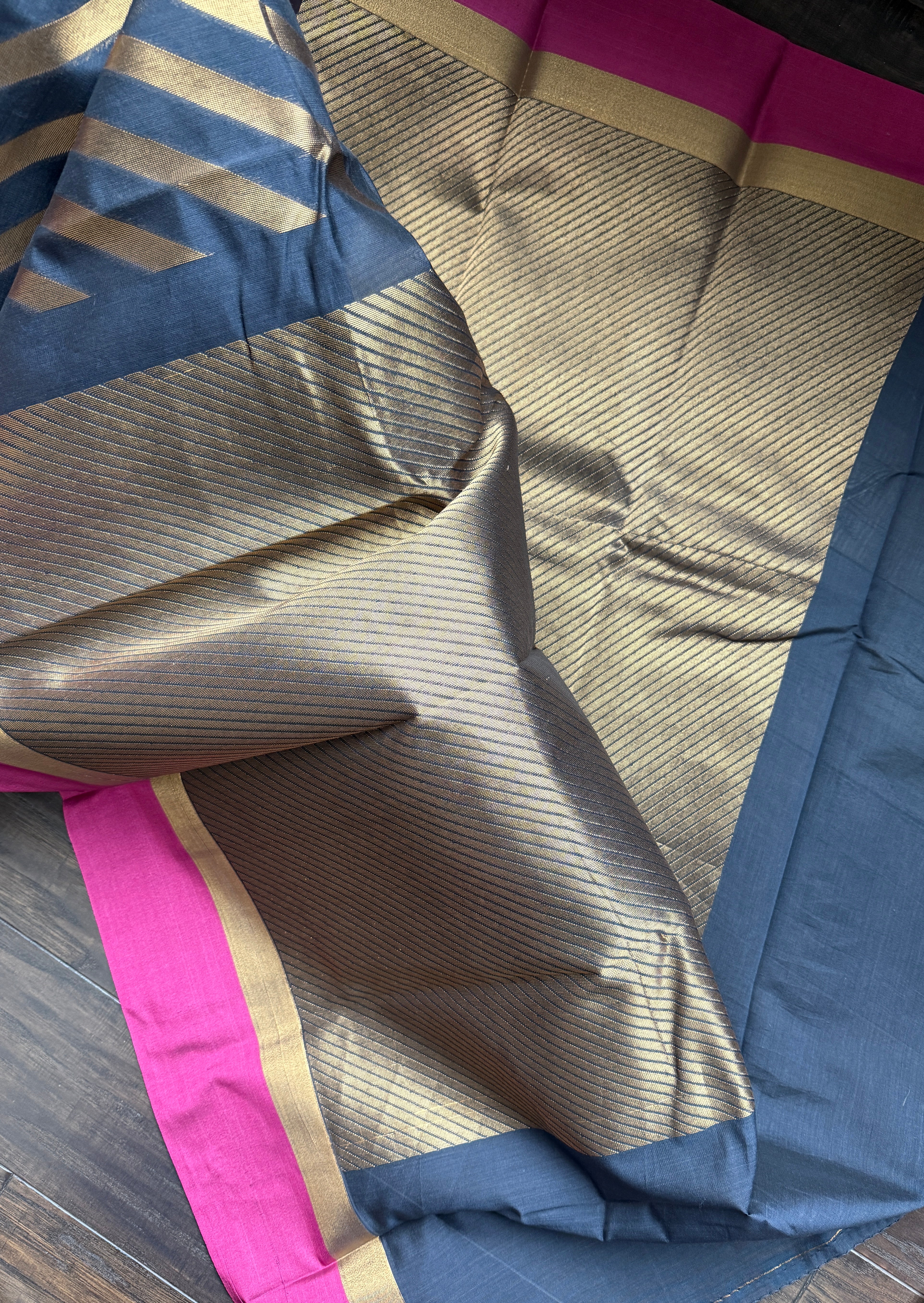 Cotton Silk Banaras Chanderi - Black Magenta