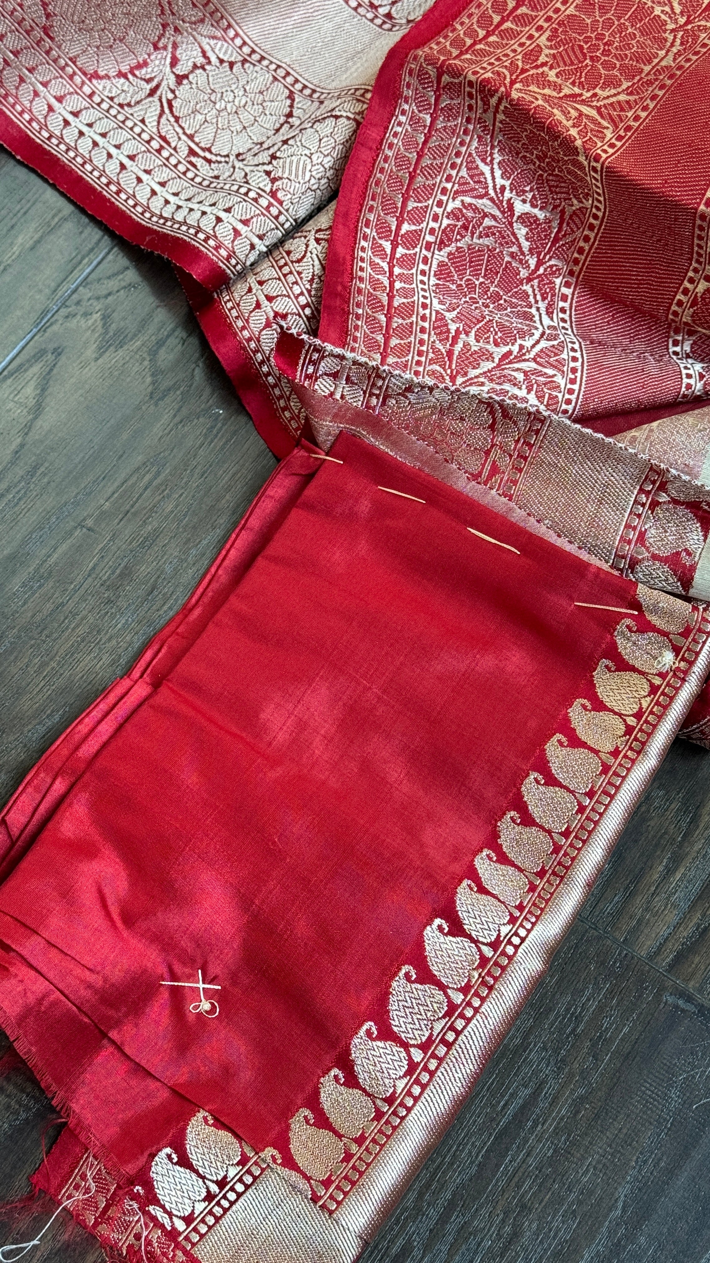 Tussar Silk Banarasi - Tan Beige Red