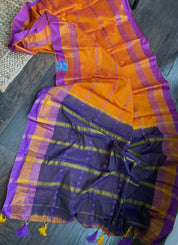 South Cotton Silk - Orange Purple Handwoven