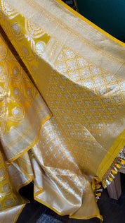 Pure Silk Katan Banarasi- Yellow Zari Woven