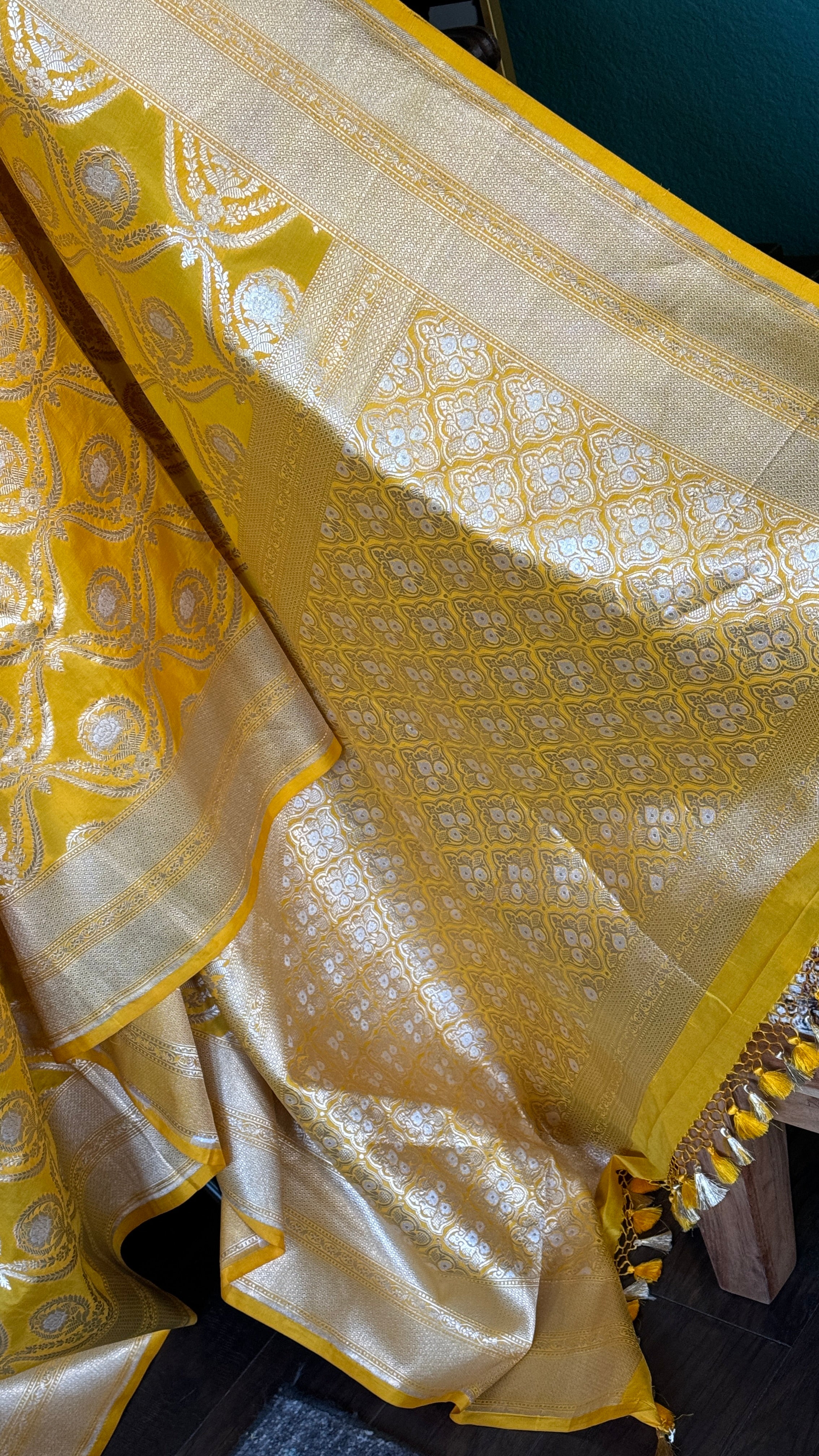 Pure Silk Katan Banarasi- Yellow Zari Woven